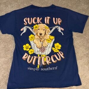 Simply Southern Blue Dog Tee with Yellow Flowers